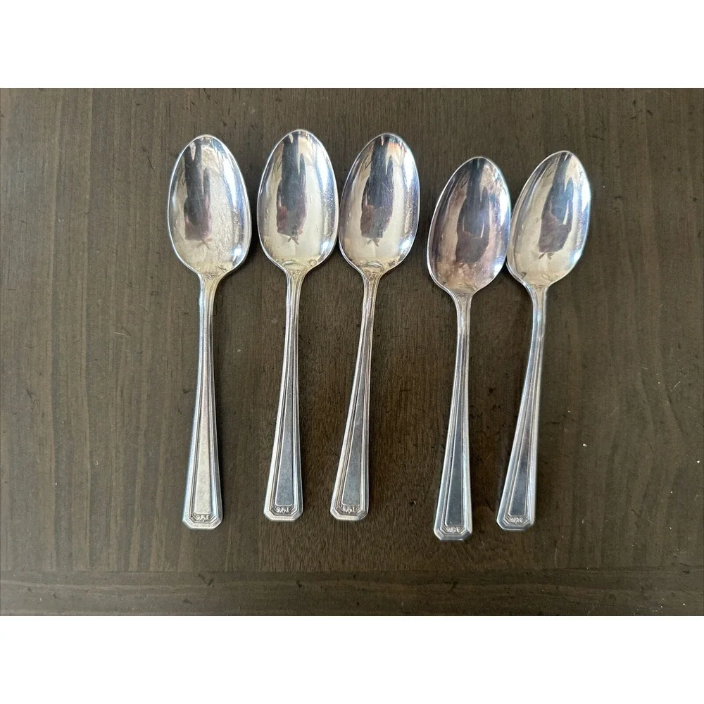 W R KEYSTONE ROGERS ONEIDA SILVER COFFEE TEA SPOONS ‎ 1938 AMHERST  5-PC . 6
